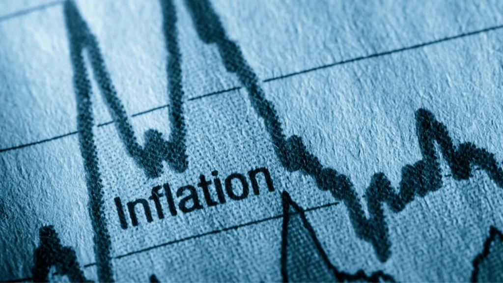 Gráfico com a palavra inflação em destaque, representando a queda dos índices e o cenário econômico favorável para a indústria em 2025